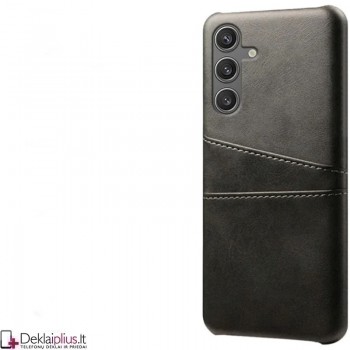 Dirbtinės odos nugarėlė - dėklas su skyreliais - juodas (Samsung Galaxy S25 5G)